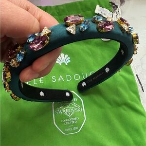 NWT Lele Sadoughi Gigi Swarovski Crystal Gem Headband- Jeweled Teal